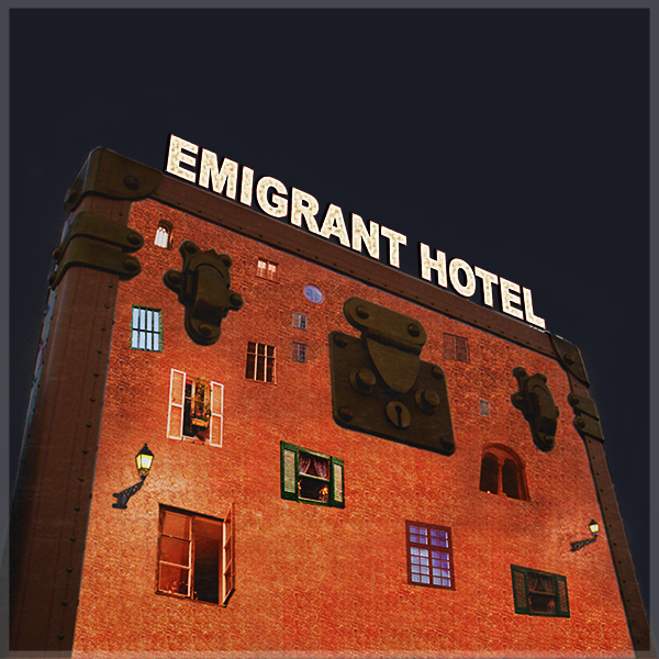 Poster illustration for Emigrant Hotel play